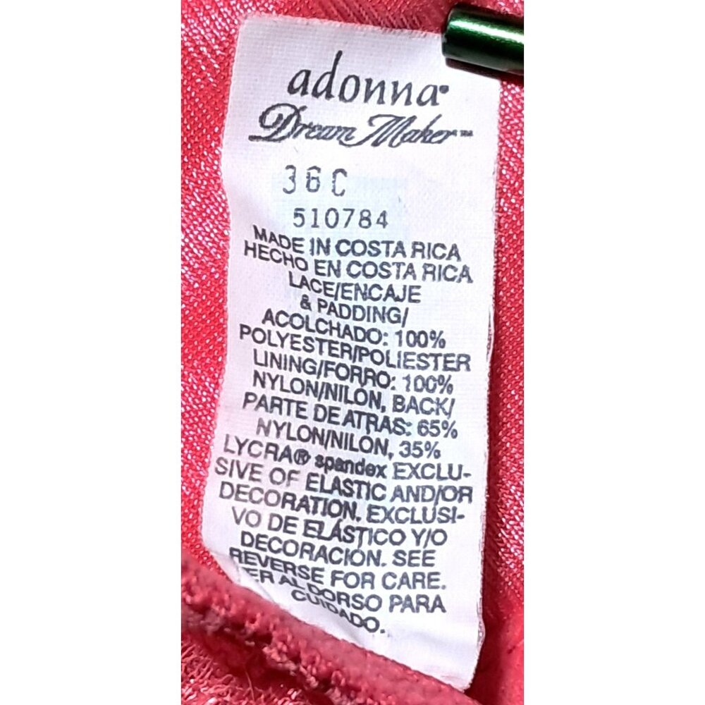 Adonna Bra 36 C Dream Maker Push Up Hot Pink Lace Underwire Adjustable Straps - Picture 2 of 11